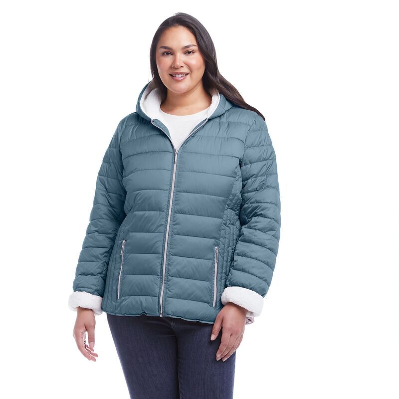 ウェザーキャスト レディース アウター 上衣・上衣 Women\u0027s Weathercast Sherpa-Lined Puffer Jacket Seawater