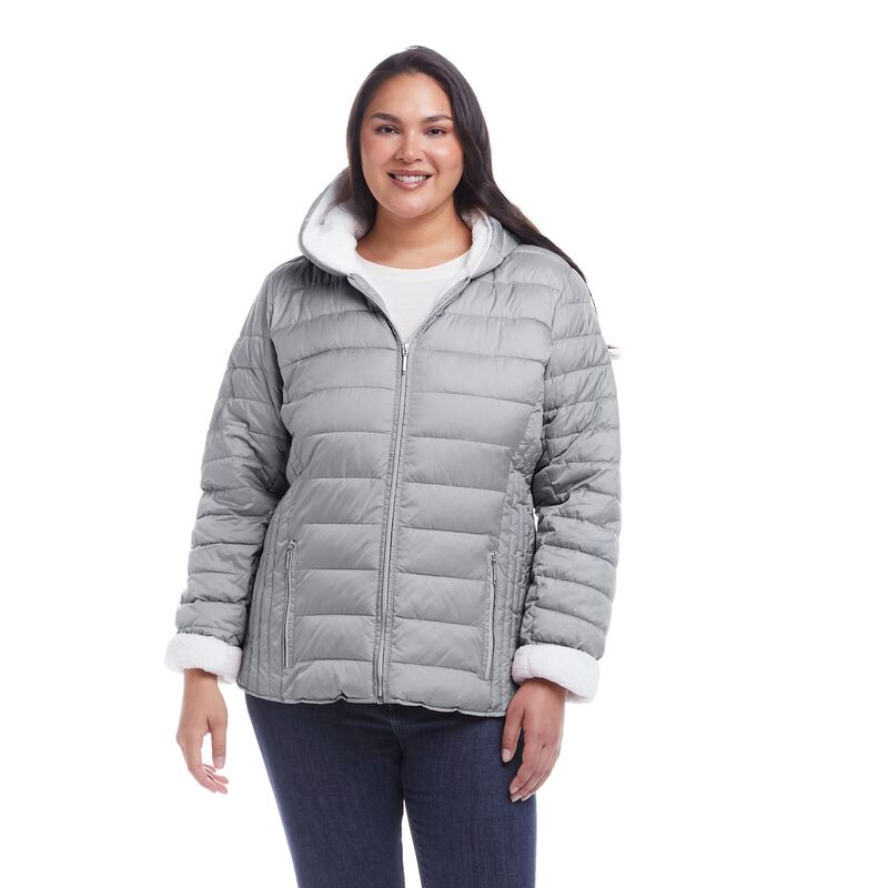 ウェザーキャスト レディース アウター 上衣・上衣 Women\u0027s Weathercast Sherpa-Lined Puffer Jacket Silver しろがね色