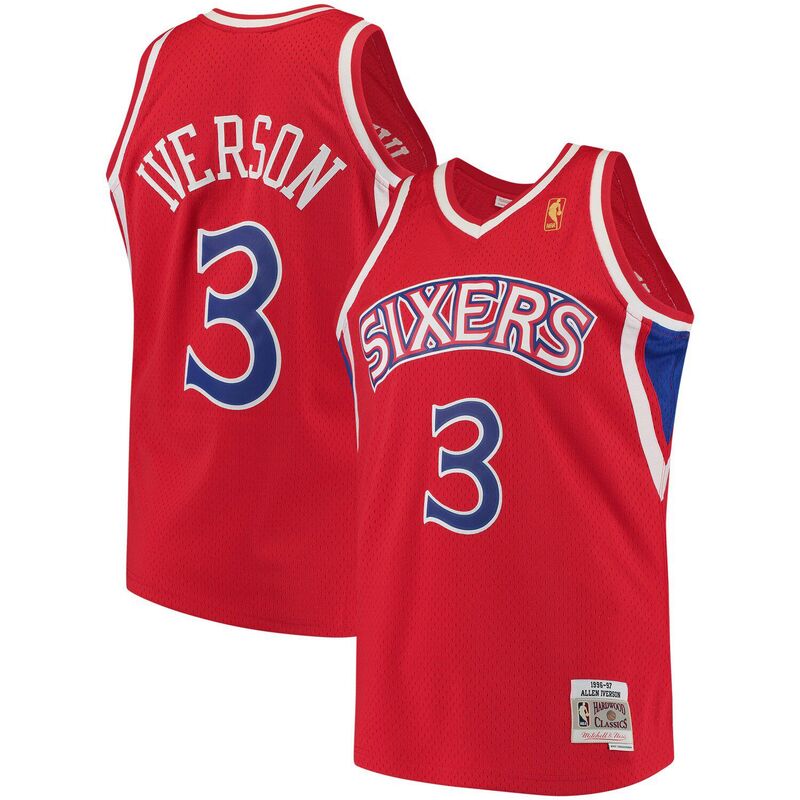ミッチェル\u0026ネス レディース トップス プルオーバー プルオーバー Men\u0027s Mitchell \u0026 Ness Allen Iverson Red Philadelphia 76ers 1996/97 Hardwood Classicswingman Jersey 76red 赤いこと