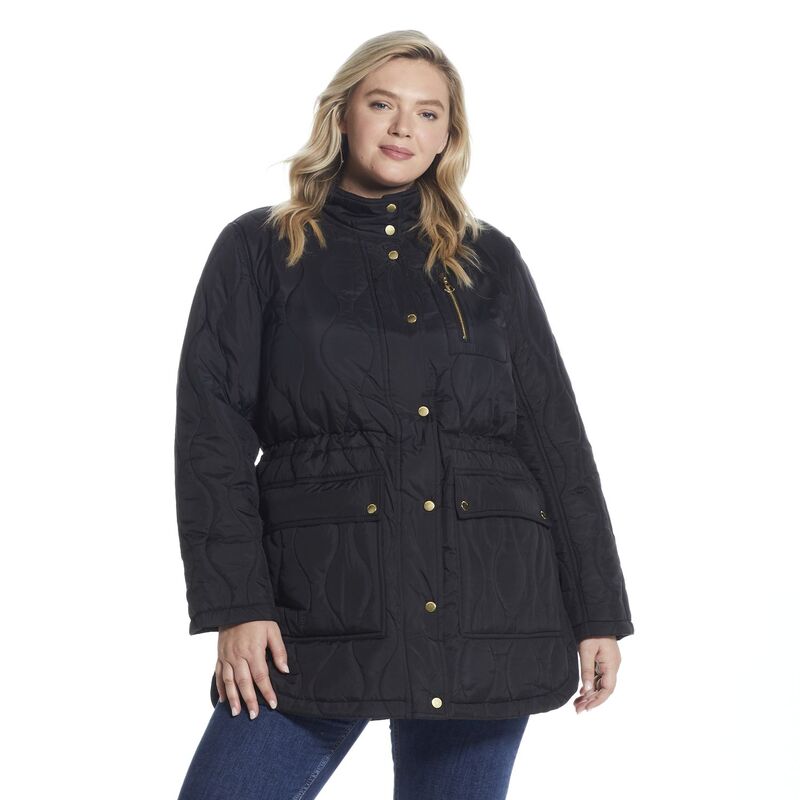ウェザーキャスト レディース アウター 上衣・上衣 足し加える大きさ キルティング Plusize Weathercast Hooded Quilted Anorak Jacket Black 黒いこと