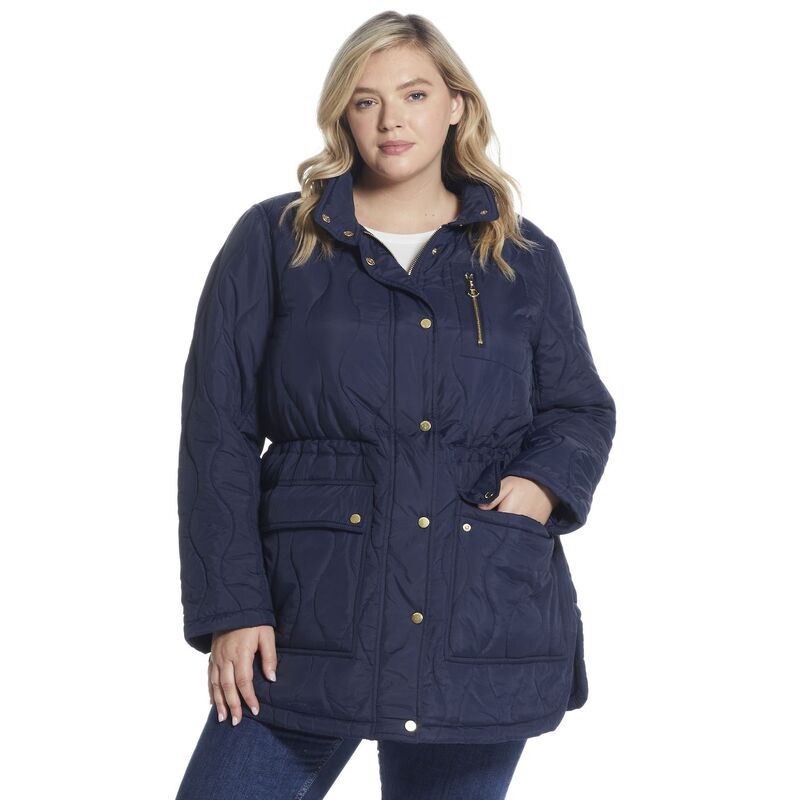 ウェザーキャスト レディース アウター 上衣・上衣 足し加える大きさ キルティング Plusize Weathercast Hooded Quilted Anorak Jacket Navy 米国海軍