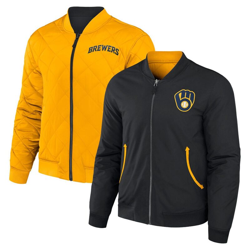 ダリウス・ラッカー 寄せあわせ バイ ファナティクス レディース アウター 上衣・上衣 Men\u0027s Darius Rucker Collection by Fanatics Black/Gold Milwaukee Brewers Reversible Full-Zip Bomber Jacket Brw Black 黒いこと