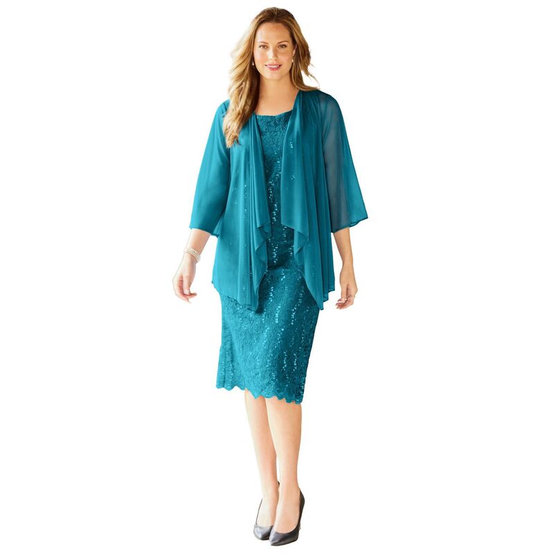 キャサリンズ レディース トップス 衣装 足し加える大きさ プチ スピード競技 上衣 Catherines Women\u0027s Plusize Petite Sparkling Lace Jacket Dress Deep Teal ティール