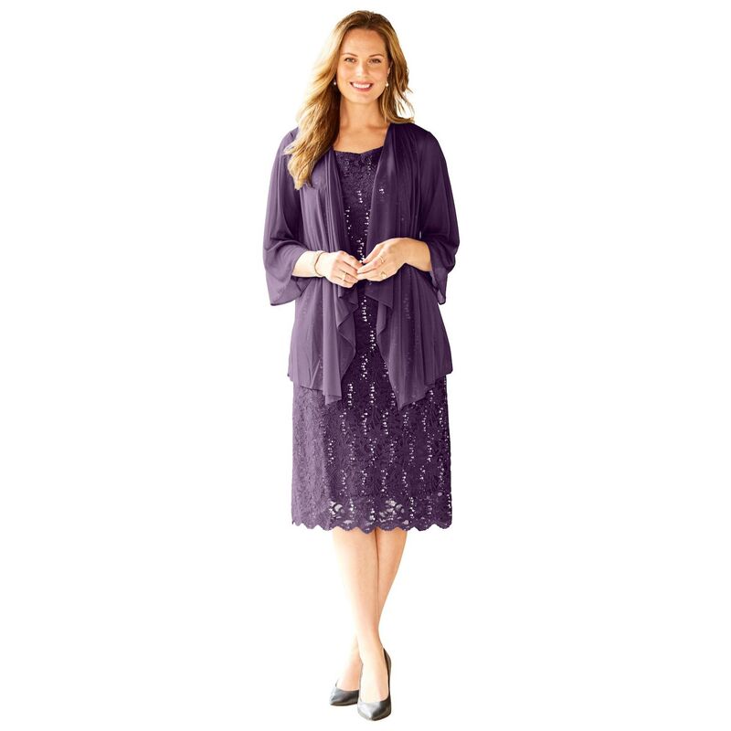 キャサリンズ レディース トップス 衣装 足し加える大きさ プチ スピード競技 上衣 Catherines Women\u0027s Plusize Petite Sparkling Lace Jacket Dress Purple Pennant パープル