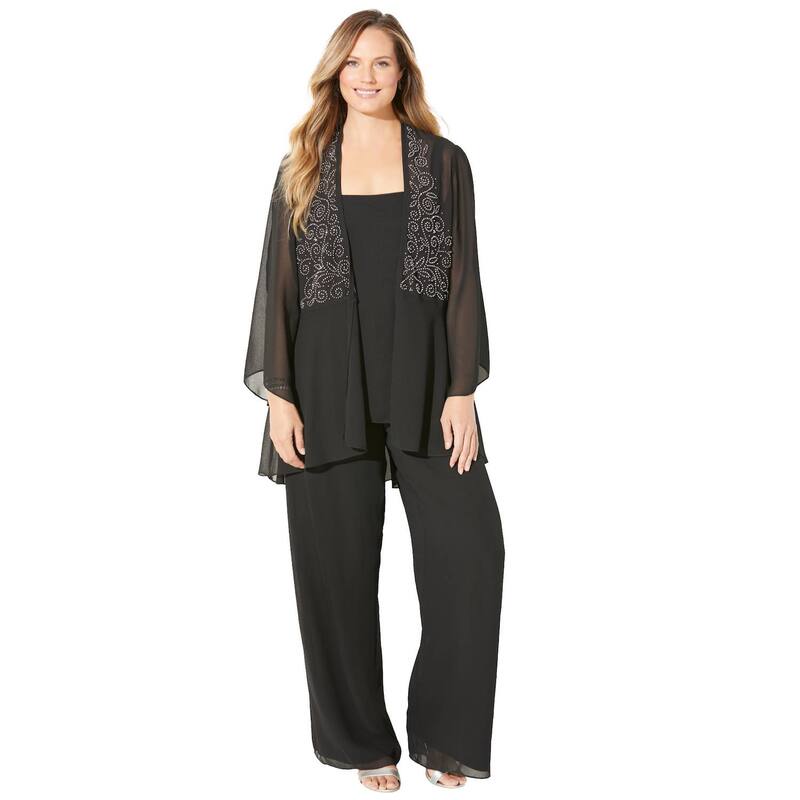 キャサリンズ レディース トップス 衣装 足し加える大きさ Catherines Women\u0027s Plusize Masquerade Beaded 3-Piece Pant Suit Black 黒いこと