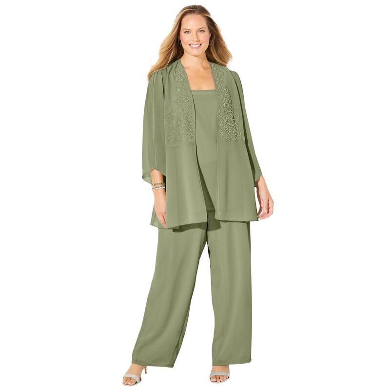 キャサリンズ レディース トップス 衣装 足し加える大きさ Catherines Women\u0027s Plusize Masquerade Beaded 3-Piece Pant Suit Sage サルヴィア