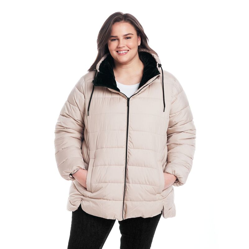 ウェザーキャスト レディース アウター 上衣・上衣 足し加える大きさ 厚地の外套 Plusize Weathercast Hooded Puffer Coat with Cozy Pile Beechwood