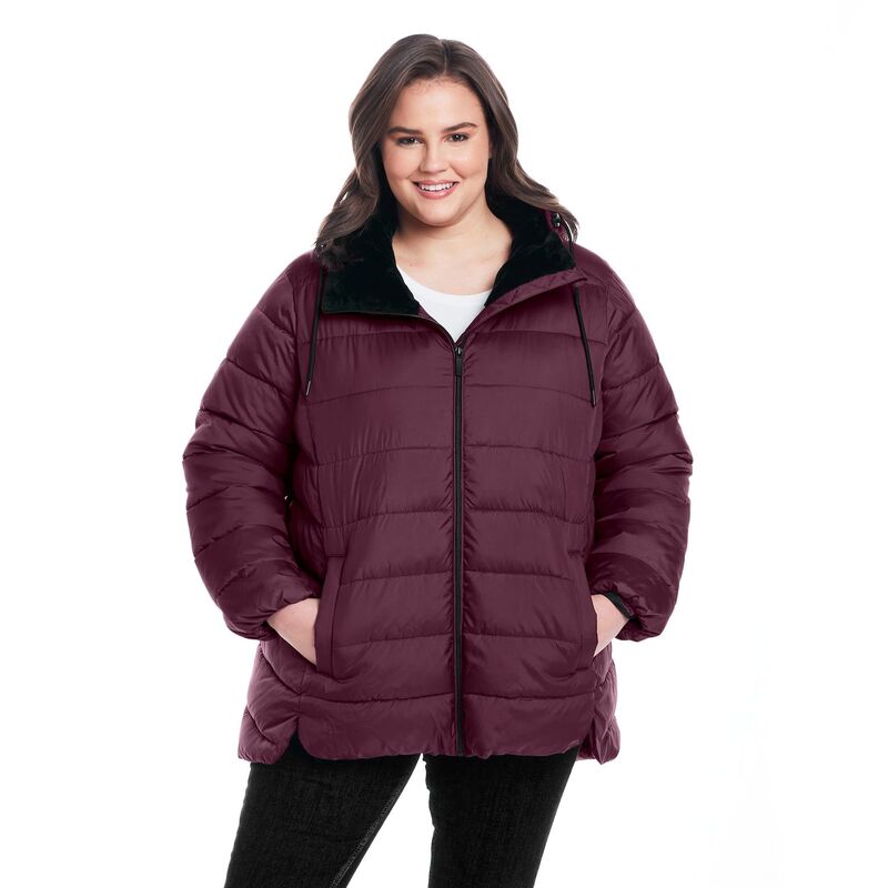 ウェザーキャスト レディース アウター 上衣・上衣 足し加える大きさ 厚地の外套 Plusize Weathercast Hooded Puffer Coat with Cozy Pile Merlot