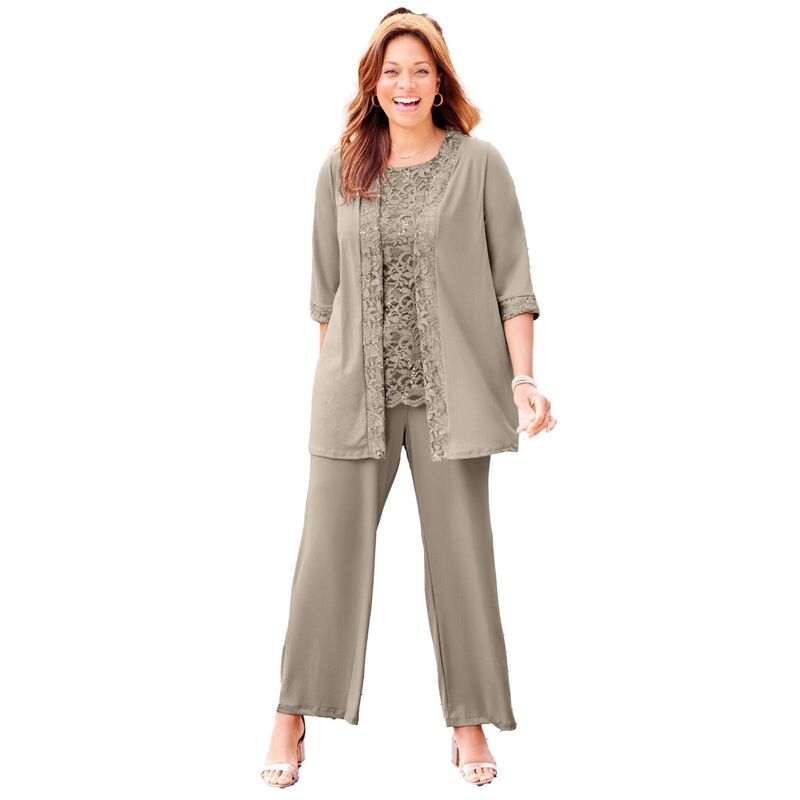 キャサリンズ レディース トップス 衣装 足し加える大きさ スピード競技 Catherines Women\u0027s Plusize Lace Gala 3-Piece Pant Suit Chai Latte