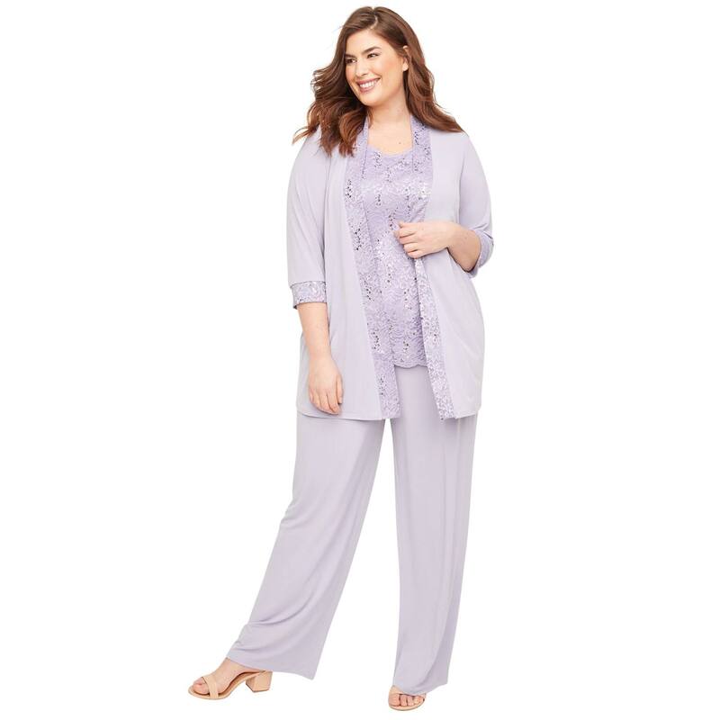 キャサリンズ レディース トップス 衣装 足し加える大きさ スピード競技 Catherines Women\u0027s Plusize Lace Gala 3-Piece Pant Suit Heirloom Lilac 紫はしどい