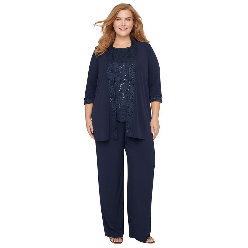 キャサリンズ レディース トップス 衣装 足し加える大きさ スピード競技 Catherines Women\u0027s Plusize Lace Gala 3-Piece Pant Suit Mariner Navy 米国海軍