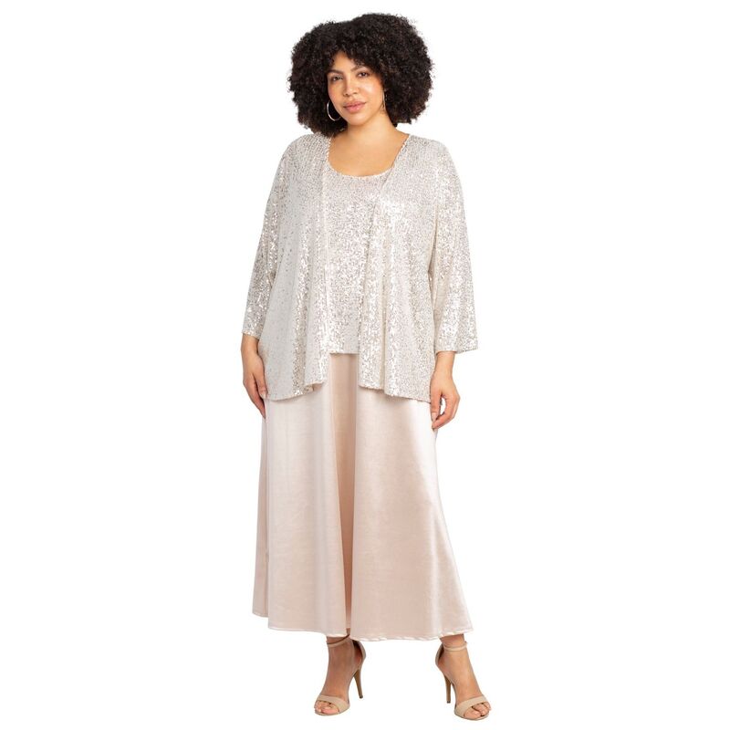 キャサリンズ レディース トップス 衣装 足し加える大きさ スパンコール 上衣 Catherines Women\u0027s Plusize 2-Piece Sequin \u0026 Charmeuse Jacket Dresset Champagne 三鞭酒