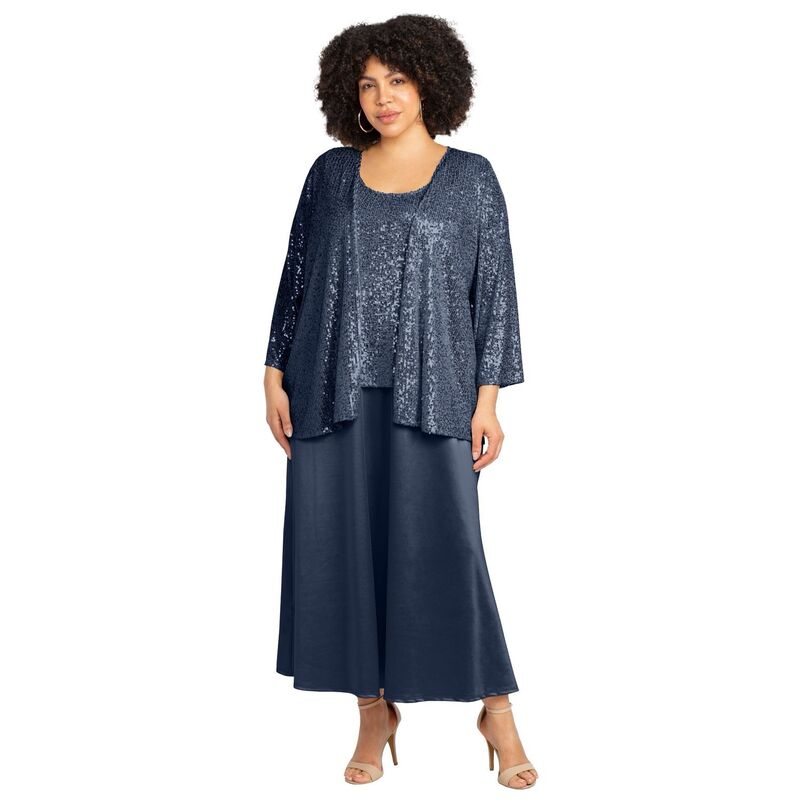 キャサリンズ レディース トップス 衣装 足し加える大きさ スパンコール 上衣 Catherines Women\u0027s Plusize 2-Piece Sequin \u0026 Charmeuse Jacket Dresset Navy 米国海軍