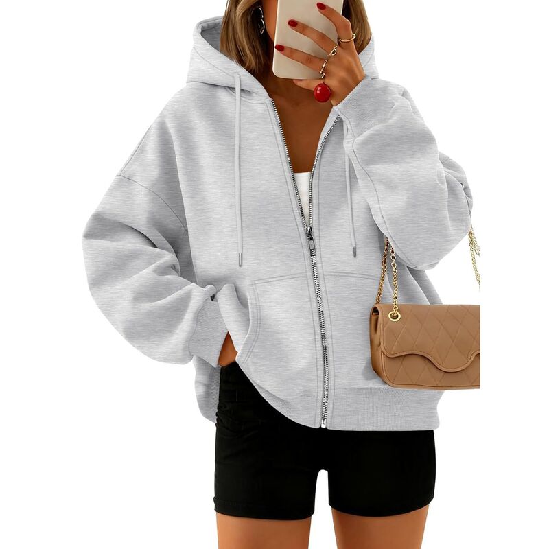 メガリテイラー レディース トップス プルオーバー 汗水 クロップド フリース パーカー MegaRetailer Women ’ s Cropped Zip Up Hoodie Fleece Sweatshirt Grey 薄墨色