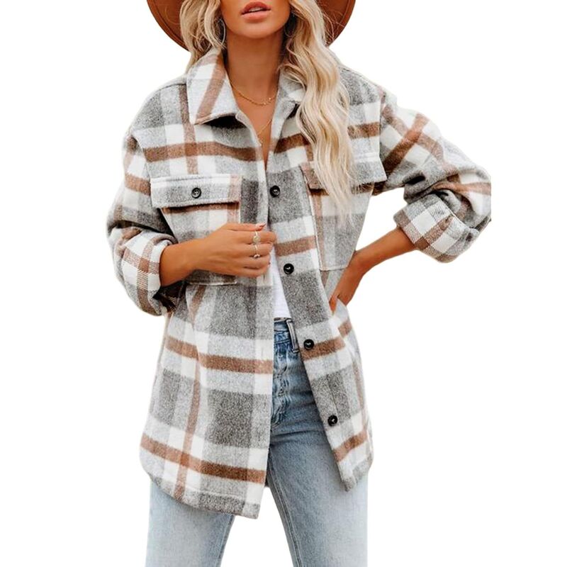 メガリテイラー レディース トップス プルオーバー 上衣 MegaRetailer Plaid Button-Up Shirt Jacket with Side Pockets Multicolor マルチ色合い