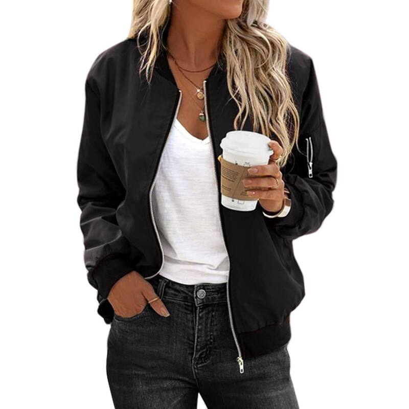 メガリテイラー レディース アウター 上衣・上衣 MegaRetailer Women ’ s Casual Bomber Jacket Black 黒いこと