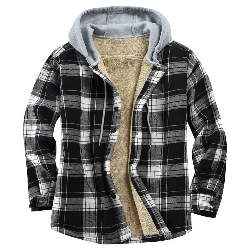 メガリテイラー レディース アウター 上衣・上衣 フリース MegaRetailer Men ’ s Hooded Fleece-Lined Plaid Flannel Jacket Black 黒いこと