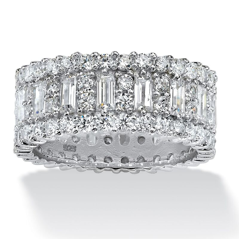 パームビーチジュエリー レディース アクセサリー リング PalmBeach Jewelry 4.80 TCW Baguette CZ Eternity Band in Platinum-plated Sterling White ホワイト｜ReVida 店