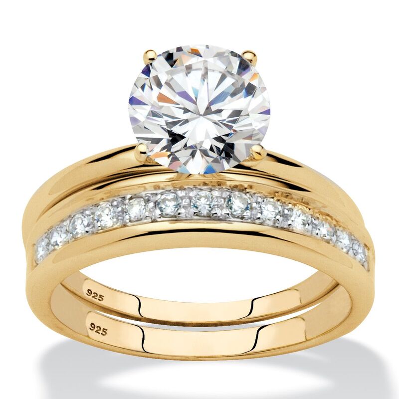 パームビーチジュエリー レディース アクセサリー リング PalmBeach Jewelry 2.20 TCW Cubic Zirconia 18k Gold-plated Silver Solitaire Wedding Ring Set White ホワイト|ReVida 店