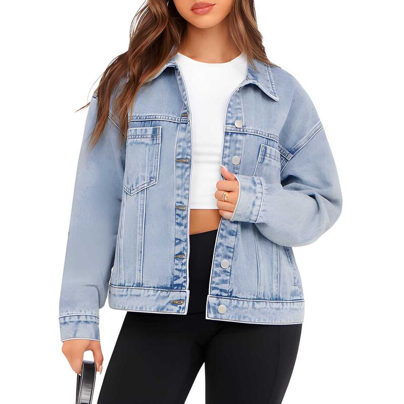 メガリテイラー レディース アウター 上衣・上衣 落ちこむ ジーンズ MegaRetailer Women ’ s Long Sleeve Oversizedenim Button-Down Jacket Blue 青色