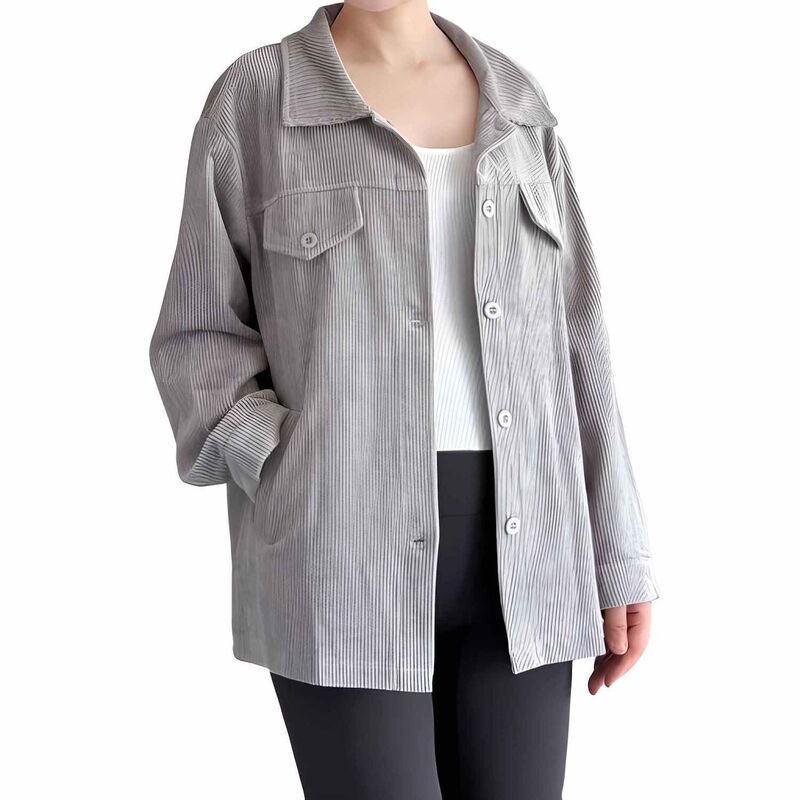 メガリテイラー レディース アウター 上衣・上衣 コール天 プルオーバー MegaRetailer Women ’ s Long Sleeve Corduroy Shirt Jacket with Pockets Grey 薄墨色