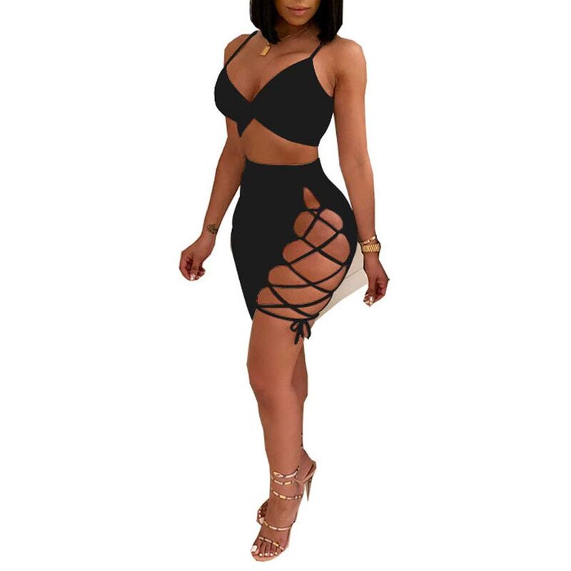 メガリテイラー レディース トップス 衣装 ミニ スピード競技 MegaRetailer Womens Lace-Up Mini Clubwear Set Black 黒いこと