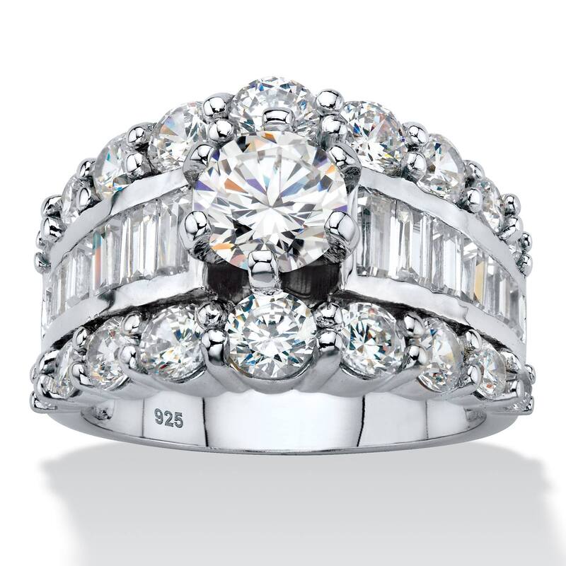 パームビーチジュエリー レディース アクセサリー リング PalmBeach Jewelry 6.40 Cttw. Round and Baguette Sterling Silver Cubic Zirconia Engagement Ring White ホワイト｜ReVida 店