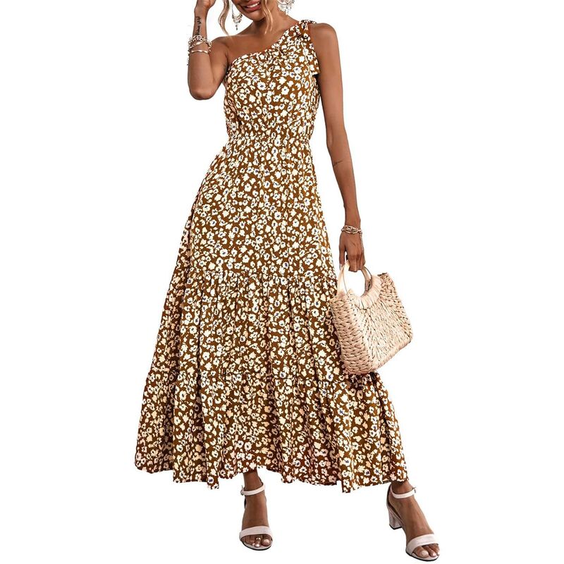 メガリテイラー レディース トップス ワンピース フリル裾 フラワー柄 フリル マキシ フラワー MegaRetailer Flowy Floral Ruffle Hemaxi Dress Jiang Yellow イエロー｜ReVida 店
