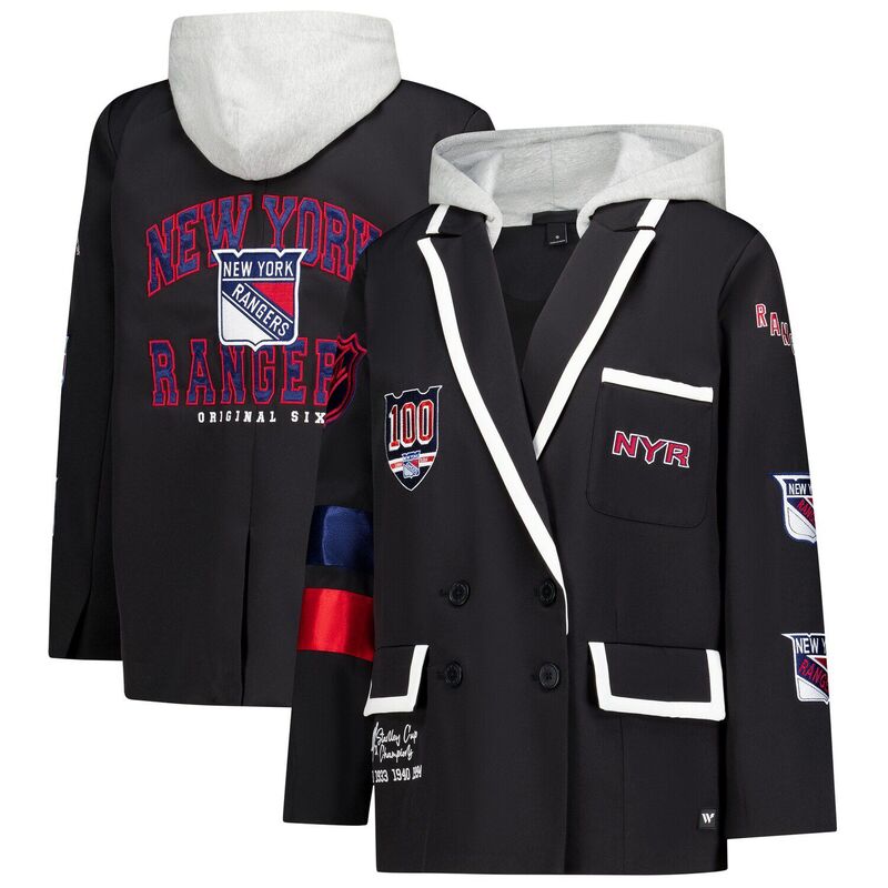 ザワイルドコレクティブ レディース アウター 上衣・上衣 スポーツジャケット Women\u0027s The Wild Collective Black New York Rangers Original 6 Hooded Blazeran Black 黒いこと
