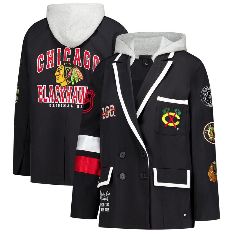 ザワイルドコレクティブ レディース アウター 上衣・上衣 スポーツジャケット Women\u0027s The Wild Collective Black Chicago Blackhawks Original 6 Hooded Blazer Hwk Black 黒いこと
