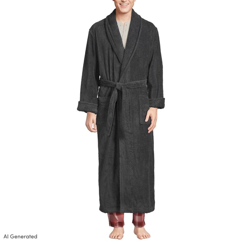 ランズ挙げ句の果て レディース アンダーお召しもの ナイト爵お召しもの パイル Men\u0027s Lands\u0027 End Full-Length Turkish Terry Robe Charcoal 濃灰色