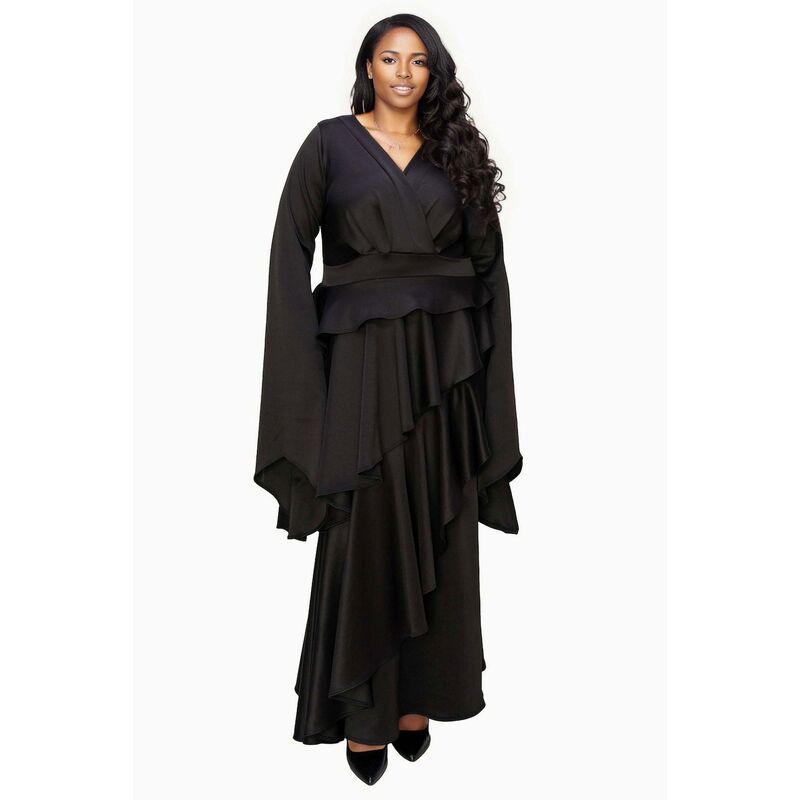 リブド レディース トップス 衣装 足し加える大きさ フラウンス L I V D Plusizeta Ruffledrama Dress Black 黒いこと