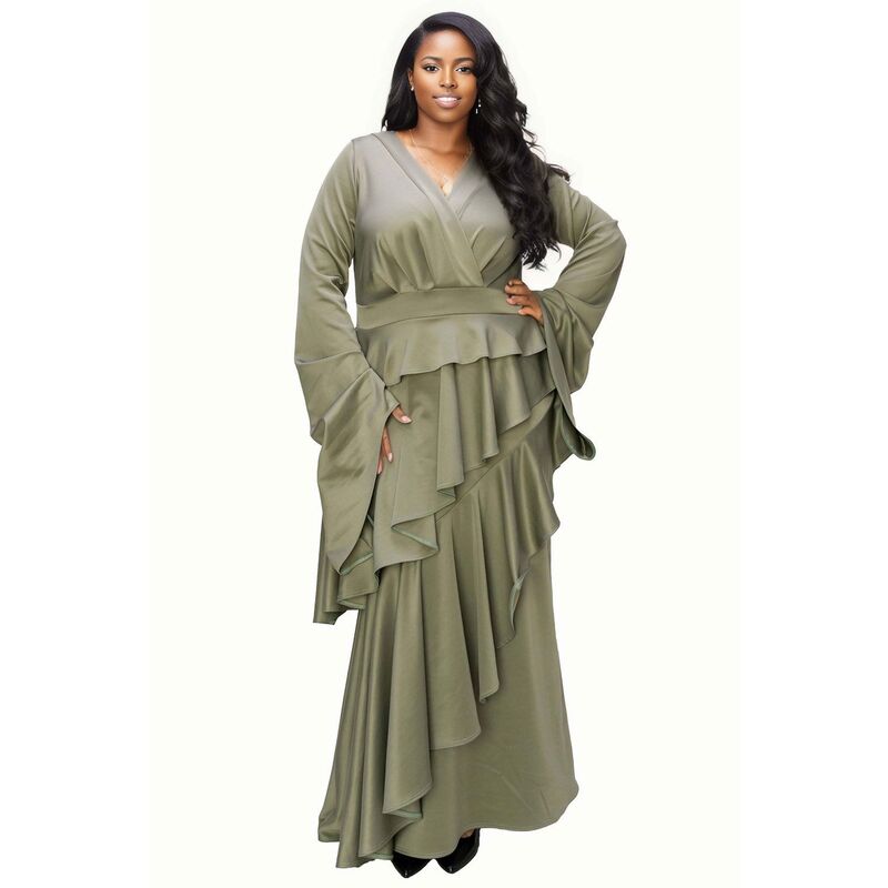 リブド レディース トップス 衣装 足し加える大きさ フラウンス L I V D Plusizeta Ruffledrama Dress Dk Sage サルヴィア
