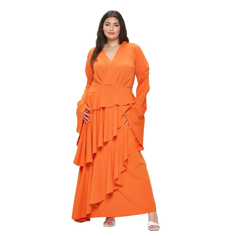 リブド レディース トップス 衣装 足し加える大きさ フラウンス L I V D Plusizeta Ruffledrama Dress Tangerine タンジェリン