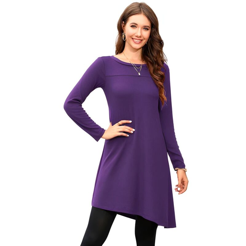 メガリテイラー レディース トップス 衣装 MegaRetailer Casual Button Side Round Neck Long Sleeve Deepurple パープル