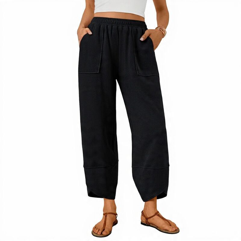メガリテイラー レディース ボトムス 心地よいズボン下 MegaRetailer Women\u0027s Baggy Slacks with Pockets Black 黒いこと