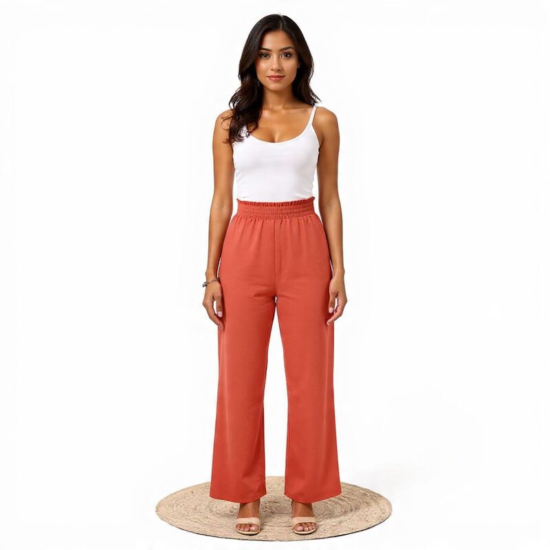 メガリテイラー レディース ボトムス 心地よいズボン下 伸び伸びする填まる ワイドレッグ MegaRetailer Womens Relaxed Fit Wide Leg Pants Coral コーラル