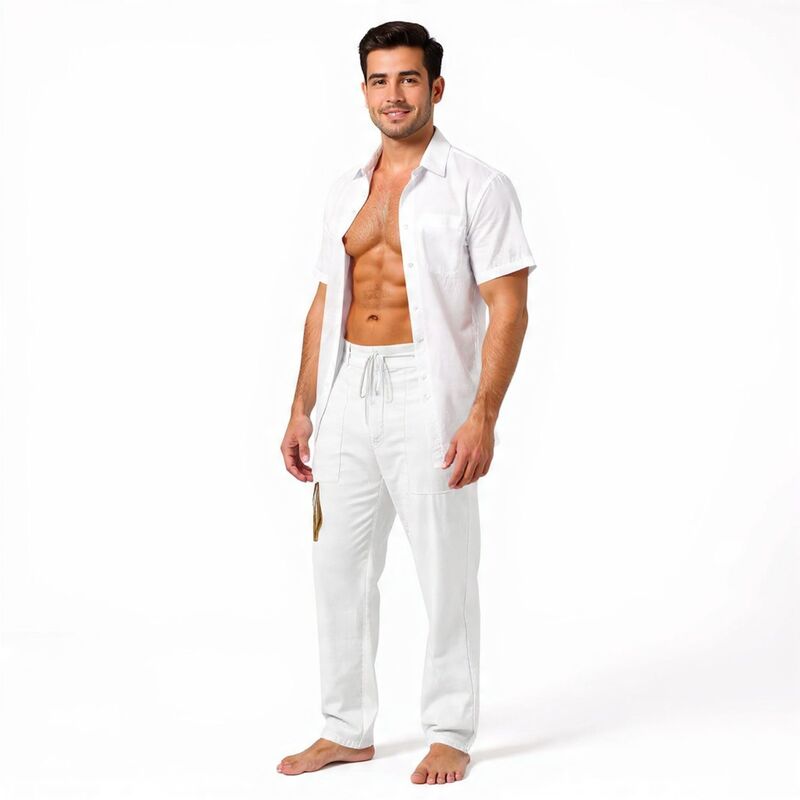 メガリテイラー レディース ボトムス 心地よいズボン下 引っ切り無い リネン MegaRetailer Menstraight Leg Linen Pants White 白いこと