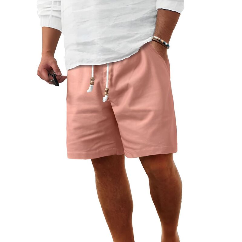 メガリテイラー レディース ボトムス 二分の一ズボン下・さる股引き 遊撃手ズボン下 リネン MegaRetailer Mens Linen Elastic Waist Shorts Flamingo