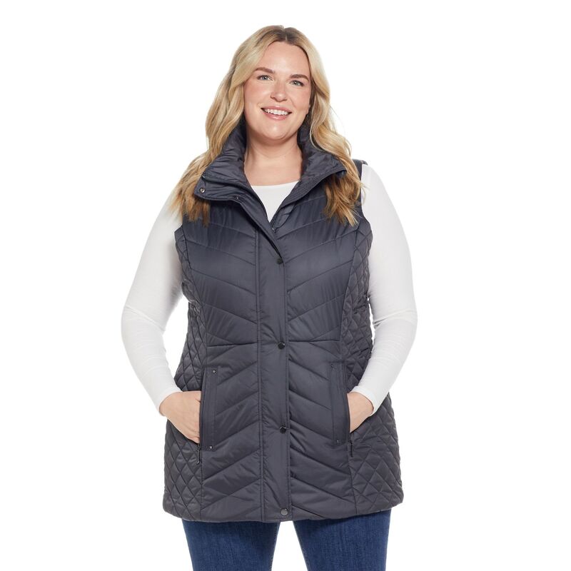 ウェザーキャスト レディース アウター 上衣・上衣 つけ加える大きさ キルティング 限りない Plusize Weathercast Quilted Long Puffer Vest Charcoal 濃灰色