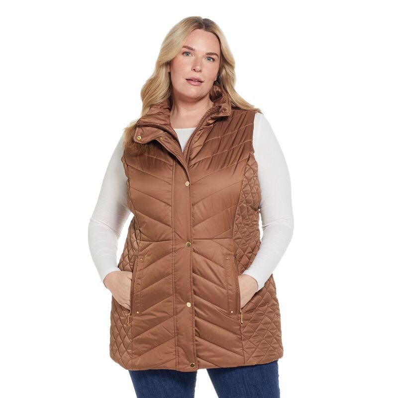 ウェザーキャスト レディース アウター 上衣・上衣 つけ加える大きさ キルティング 限りない Plusize Weathercast Quilted Long Puffer Vest Latte