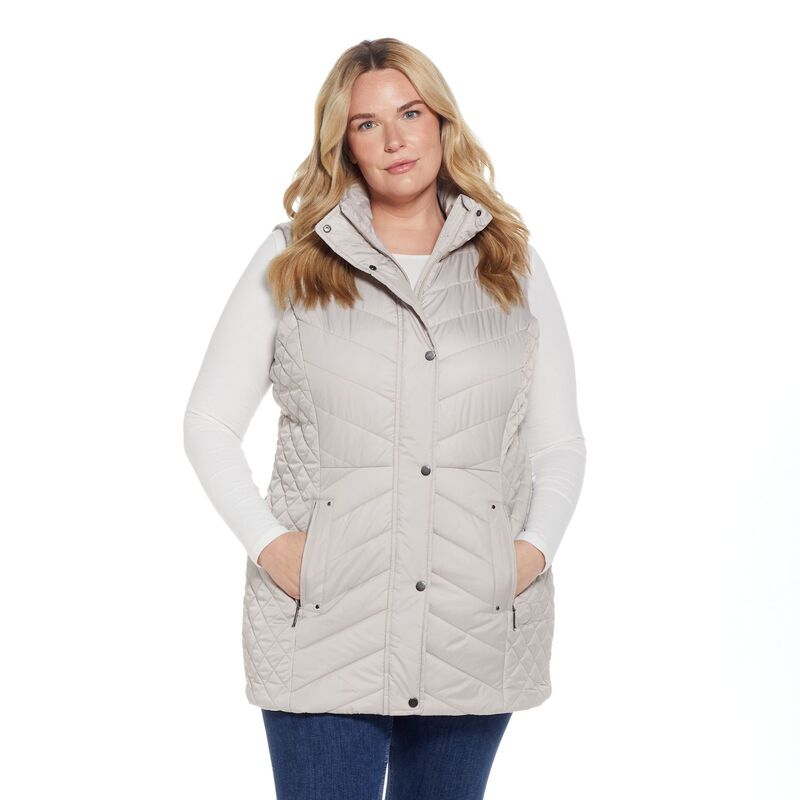 ウェザーキャスト レディース アウター 上衣・上衣 つけ加える大きさ キルティング 限りない Plusize Weathercast Quilted Long Puffer Vest Oatmeal オートミール