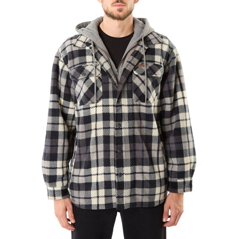 スミス細工物御召しもの レディース アウター 上衣・上衣 プルオーバー フリース Men\u0027smith\u0027s Workwear Plaid Sherpa-Lined Microfleece Hooded Shirt Jacket Charcoal Gray 濃灰色