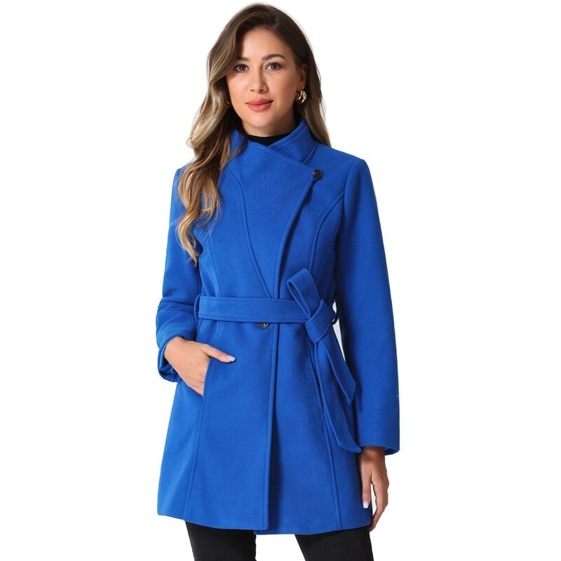 アレグラ ケー レディース アウター 上衣・上衣 厚地の外套 ALLEGRA K Women\u0027stand Collar Tie Waist Winter Classic Long Trenchcoat Blue 青み