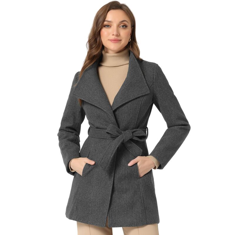 アレグラ ケー レディース アウター 上衣・上衣 厚地の外套 ALLEGRA K Women\u0027stand Collar Tie Waist Winter Classic Long Trenchcoat Dark Gray 薄墨色