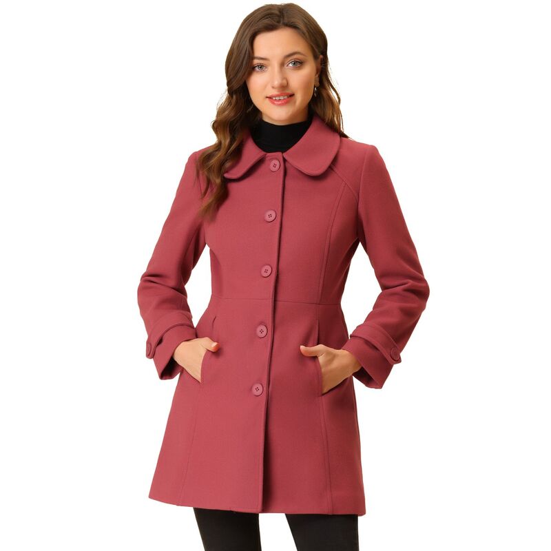アレグラ ケー レディース アウター 上衣・上衣 厚地の外套 ALLEGRA K Women\u0027s Peter Pan Collar Single Breasted Button Front Winter Coat Dull Red 赤いこと