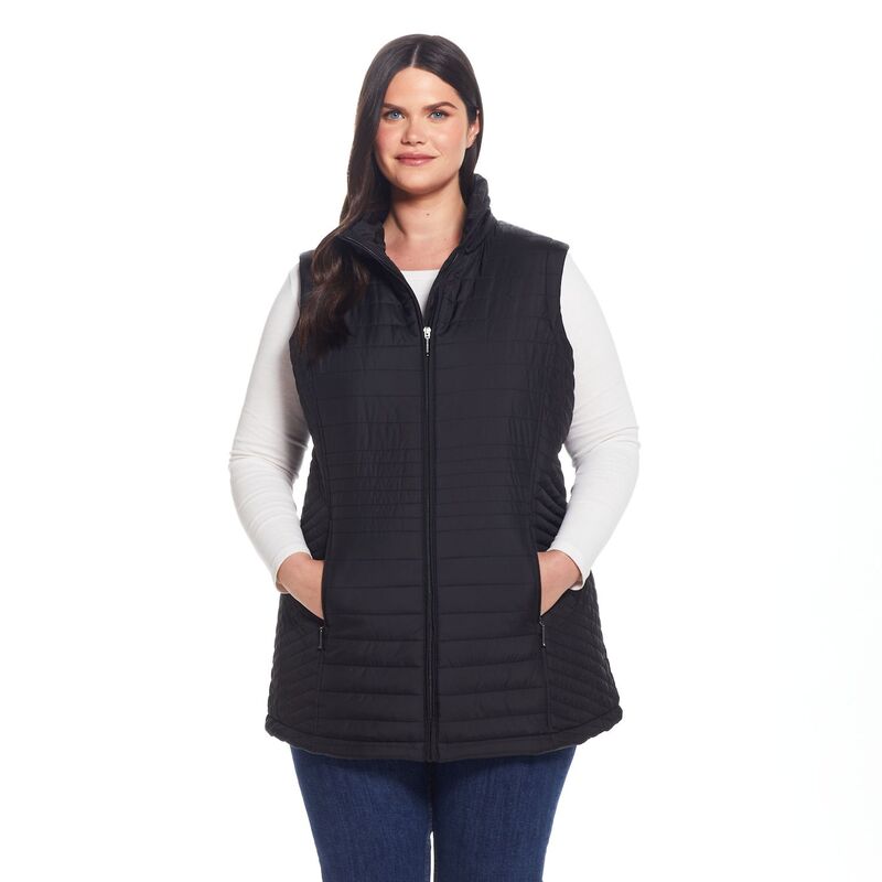 ウェザーキャスト レディース アウター 上衣・上衣 つけ加える大きさ キルティング 限りない Plusize Weathercast Channel Quilted Longline Vest Black 黒いこと