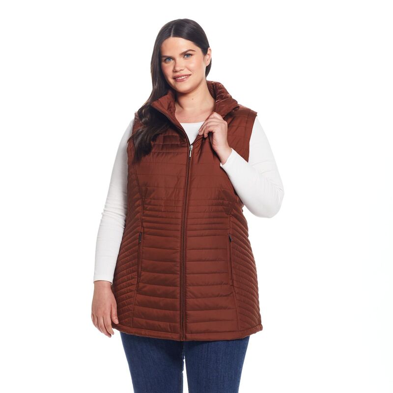 ウェザーキャスト レディース アウター 上衣・上衣 つけ加える大きさ キルティング 限りない Plusize Weathercast Channel Quilted Longline Vest Brandy