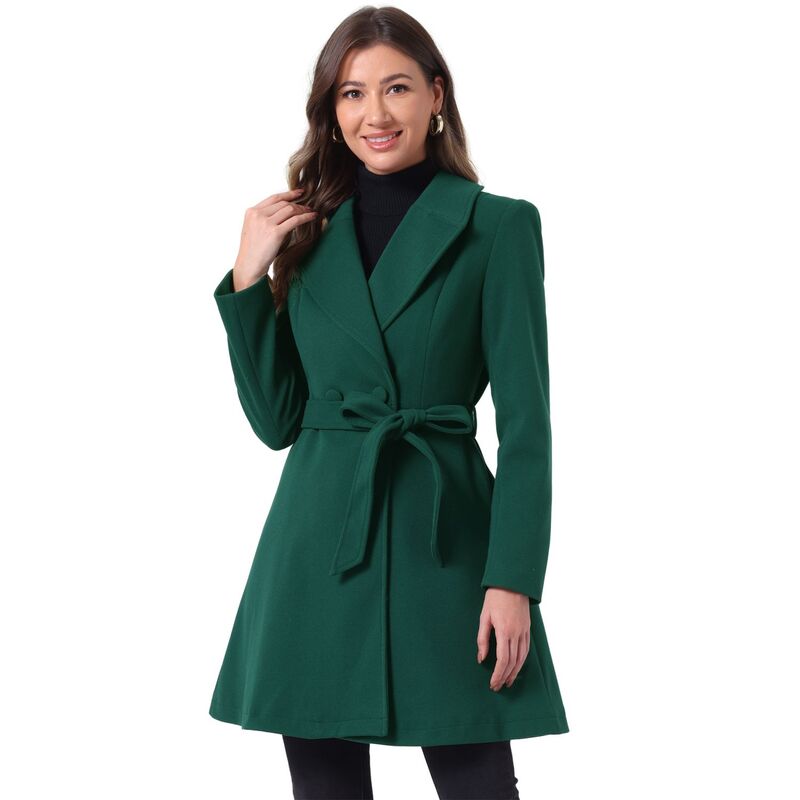 アレグラ ケー レディース アウター 上衣・上衣 厚地の外套 ALLEGRA K Elegant Overcoat for Women\u0027shawl Collar Single Winter Belted Long Coat Dark Green 緑であること