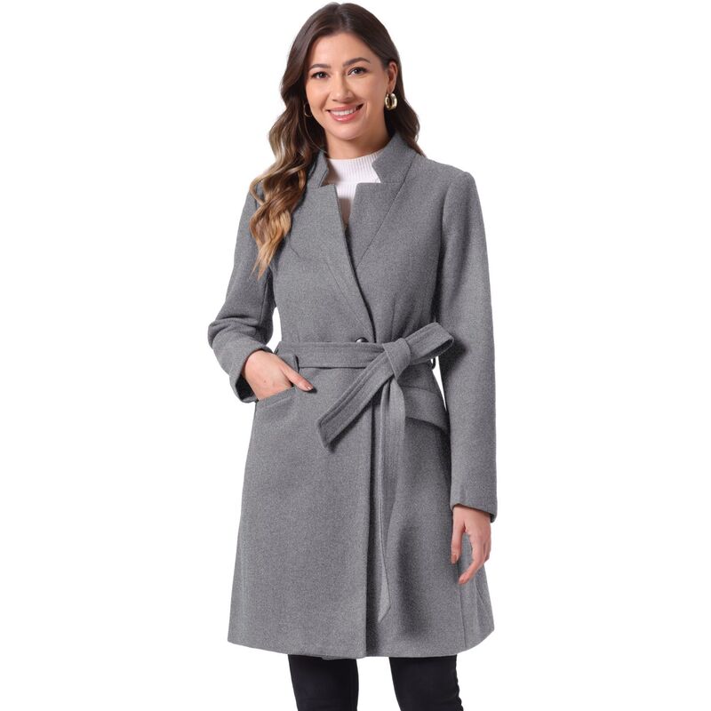 アレグラ ケー レディース アウター 上衣・上衣 ヴィンテージ 厚地の外套 ALLEGRA K Vintage Belted Coat for Women\u0027stand Collar Winter Outwear Coats Grey 薄墨色